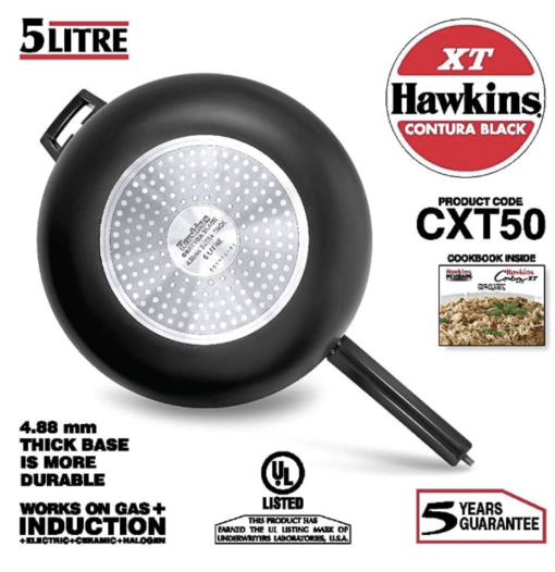 Hawkins Contura Black XT 5 Litre Inner Lid Pressure Cooker, Hard Anodised Cooker, Induction Cooker, Handi Cooker, Black (CXT50) - Image 3